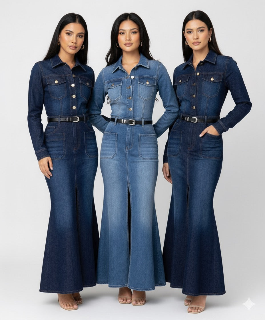 Vestido Denim Cinturón 🤠